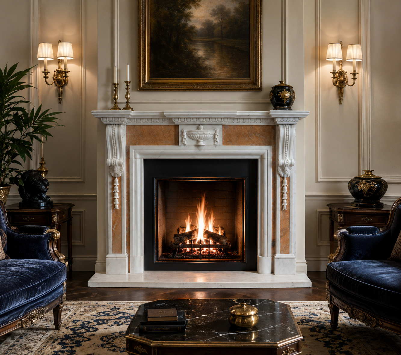 Классический камин Kensington из белого натурального мрамора