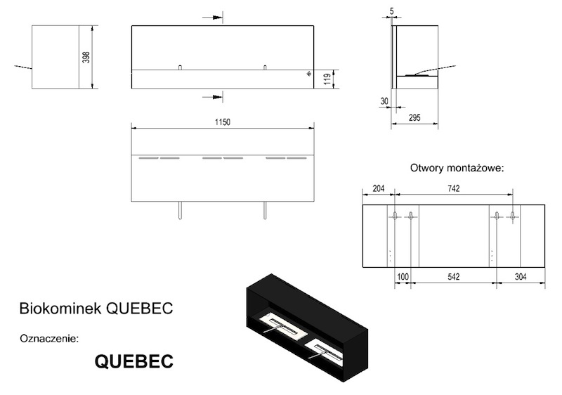 Размеры биокамина Kratki Quebec