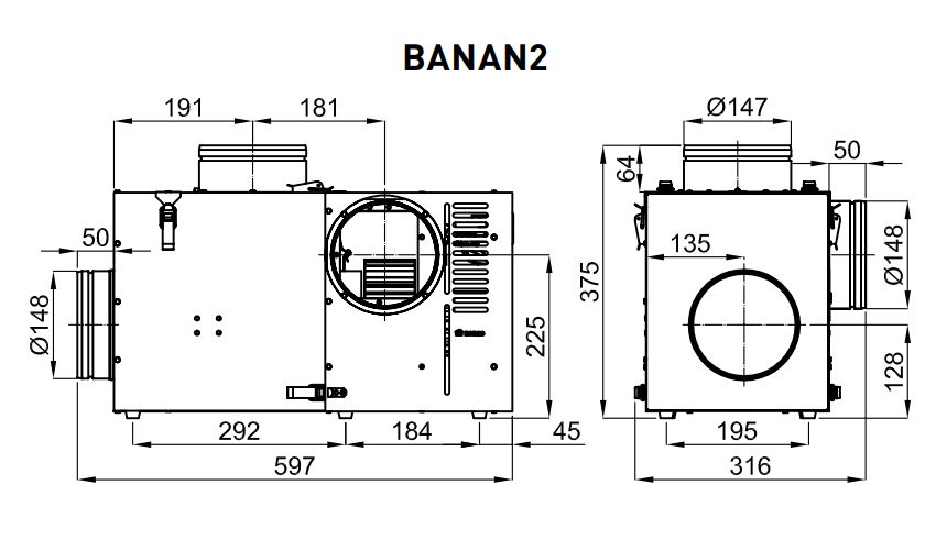 Размеры вентилятора Darco BANAN2