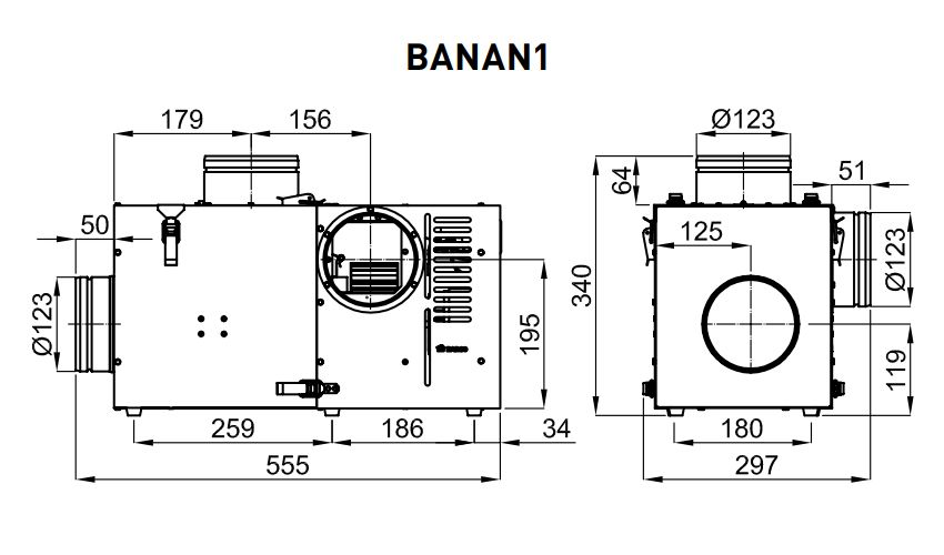 Размеры вентилятора Darco BANAN1
