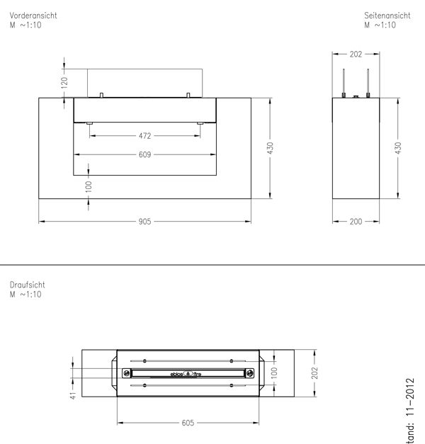 Размеры напольного биокамина Ebios Architecture SL nero/beton