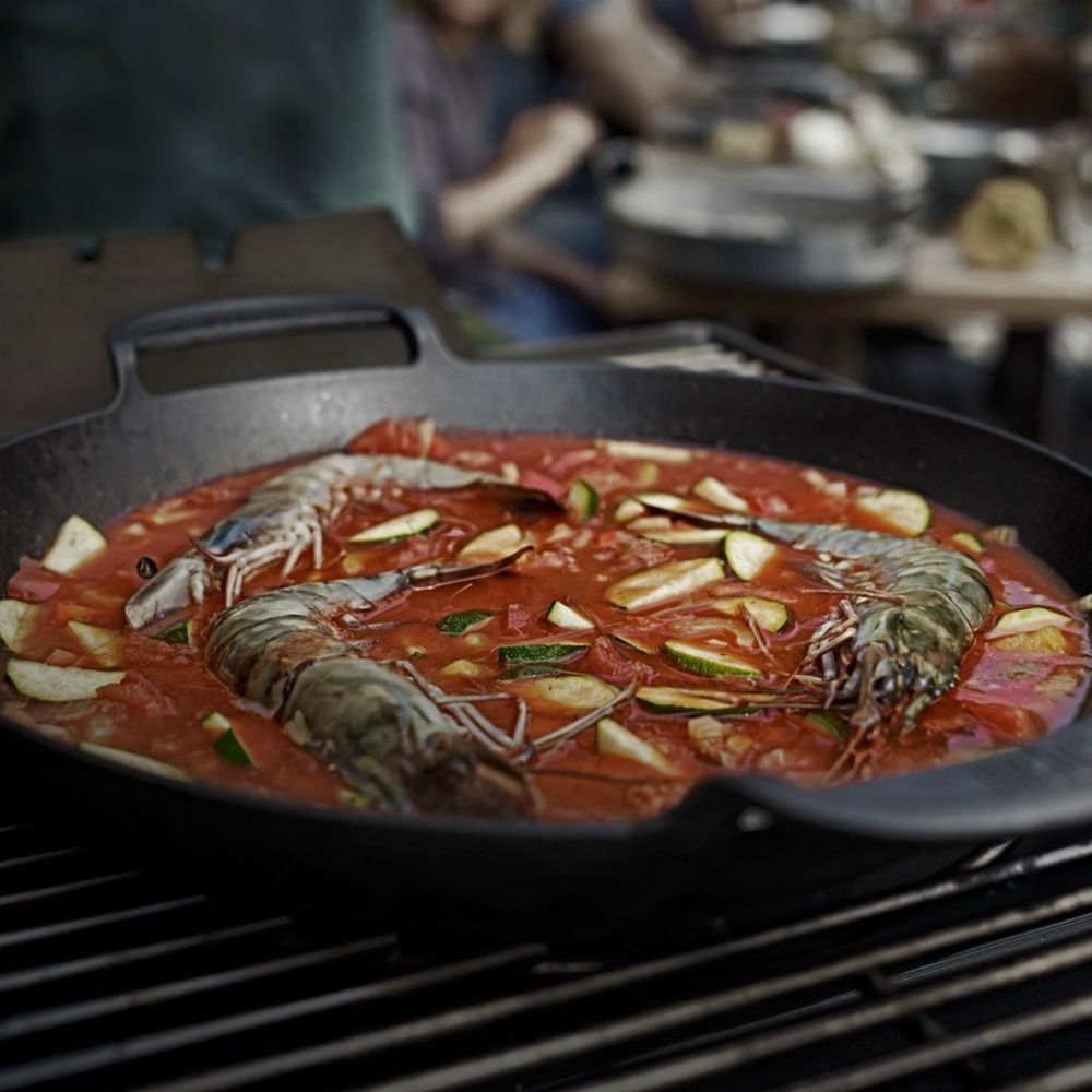 Чугунная сковорода ВОК с вставкой-пароваркой и крышкой для Gourmet BBQ System