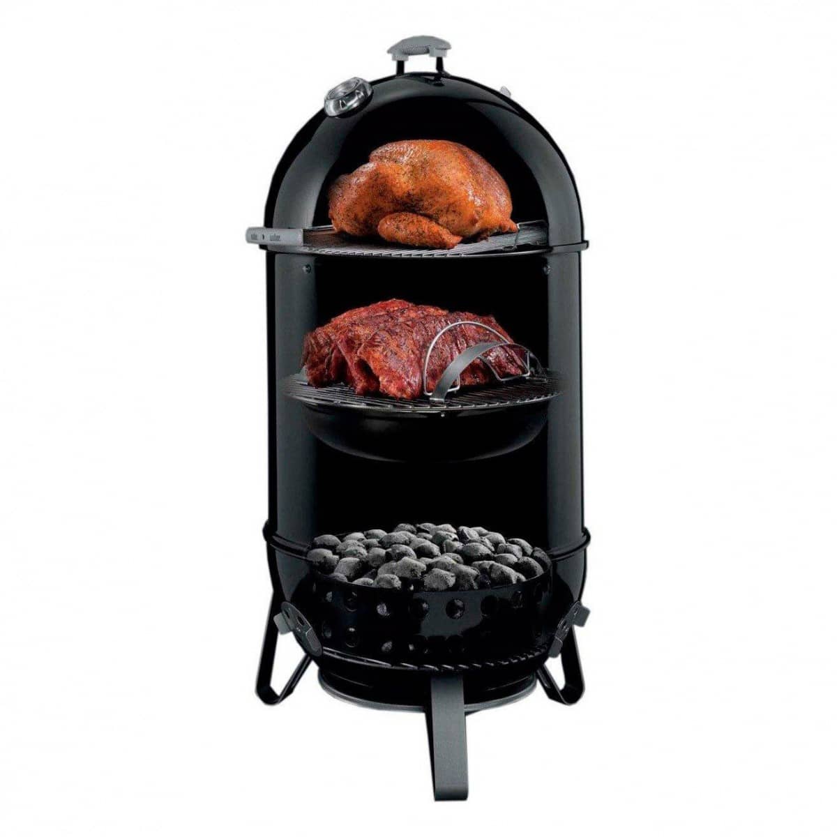 Гриль Weber Smokey Mountain Cooker имеет 2 решетки для копчения мяса сразу на двух ярусах