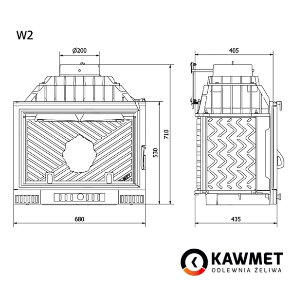 Размеры топки Kawmet W2