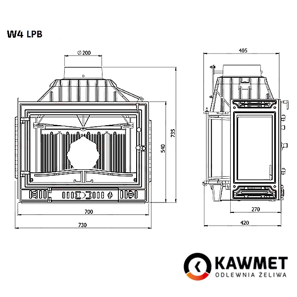 Размеры топки Kawmet W4