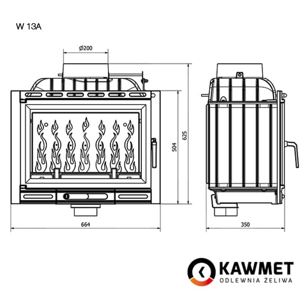 Размеры топки Kawmet W13 A (11,5 kW) Eco