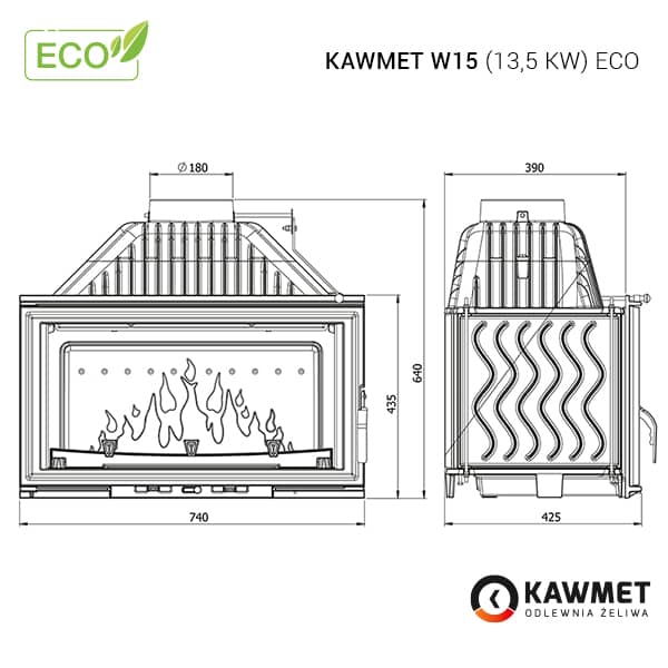 Размеры топки Kawmet W15 (13,5 kW) Eco