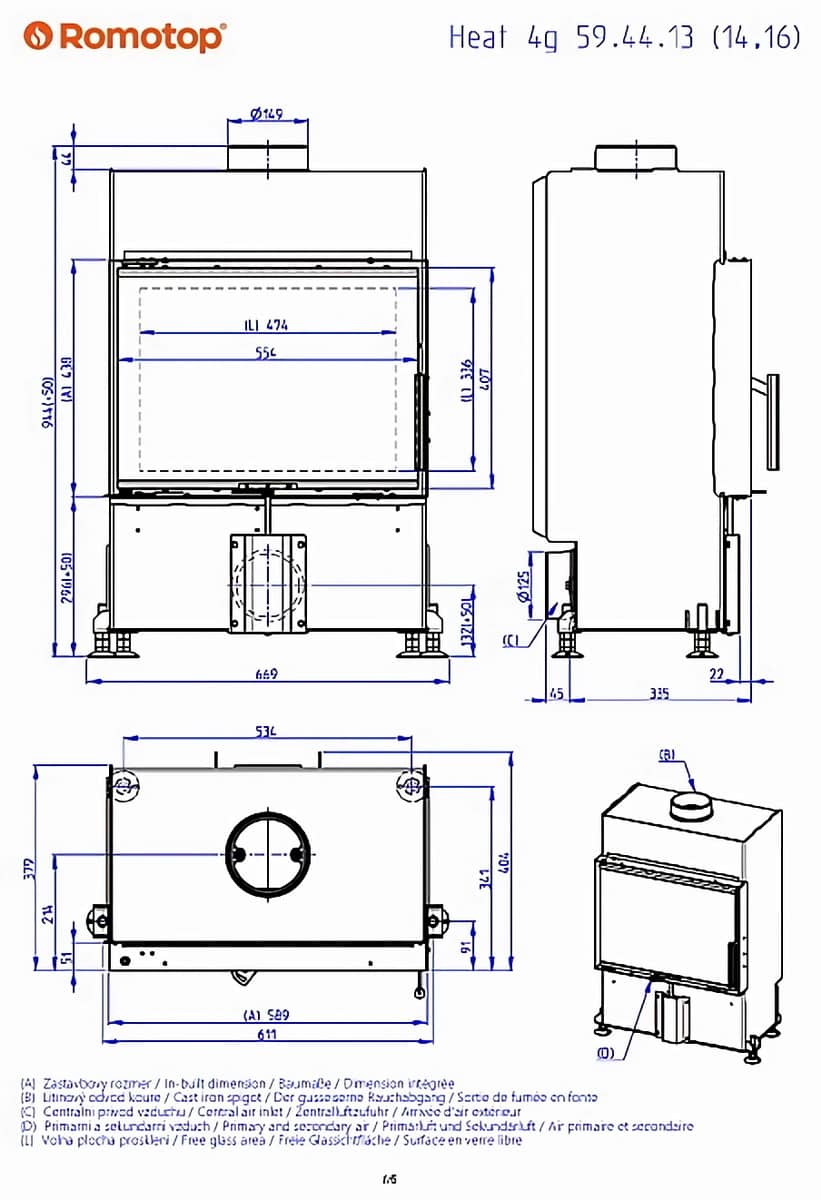 Размеры топки Romotop Heat 4G 59.44.14 Размеры топки Romotop Heat 4G 59.44.14