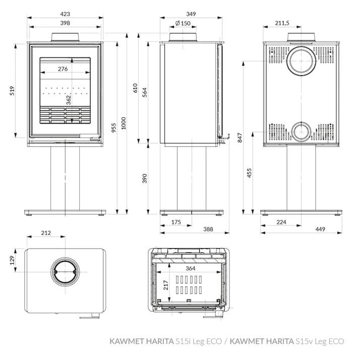 Размеры печи Kawmet Harita S15i Leg Eco Размеры печи Kawmet Harita S15i Leg Eco