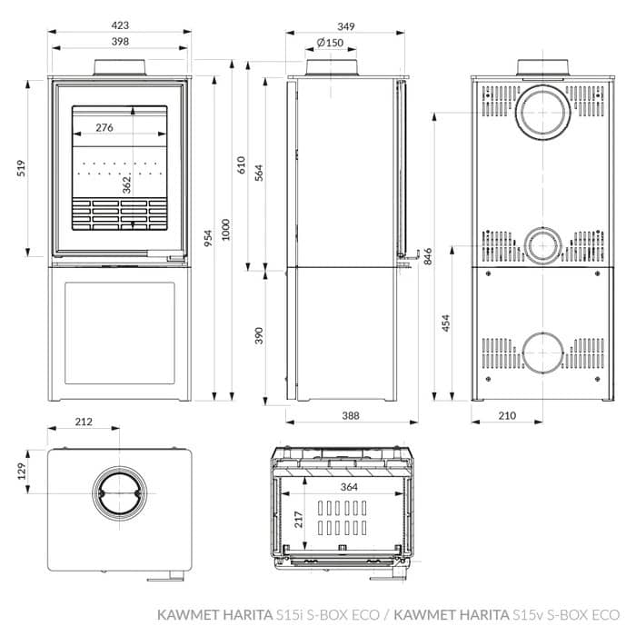 Размеры печи Kawmet Harita S15i S-Box Eco Размеры печи Kawmet Harita S15i S-Box Eco