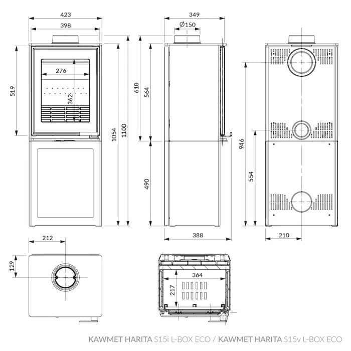 Размеры печи Kawmet Harita S15i L-Box Eco Размеры печи Kawmet Harita S15i L-Box Eco