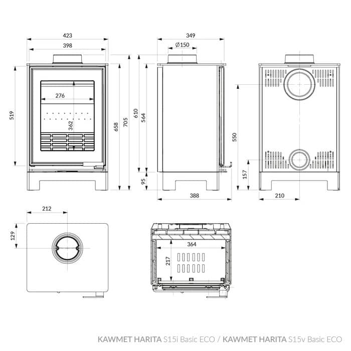 Размеры печи Kawmet Harita S15v Basic Eco Размеры печи Kawmet Harita S15v Basic Eco