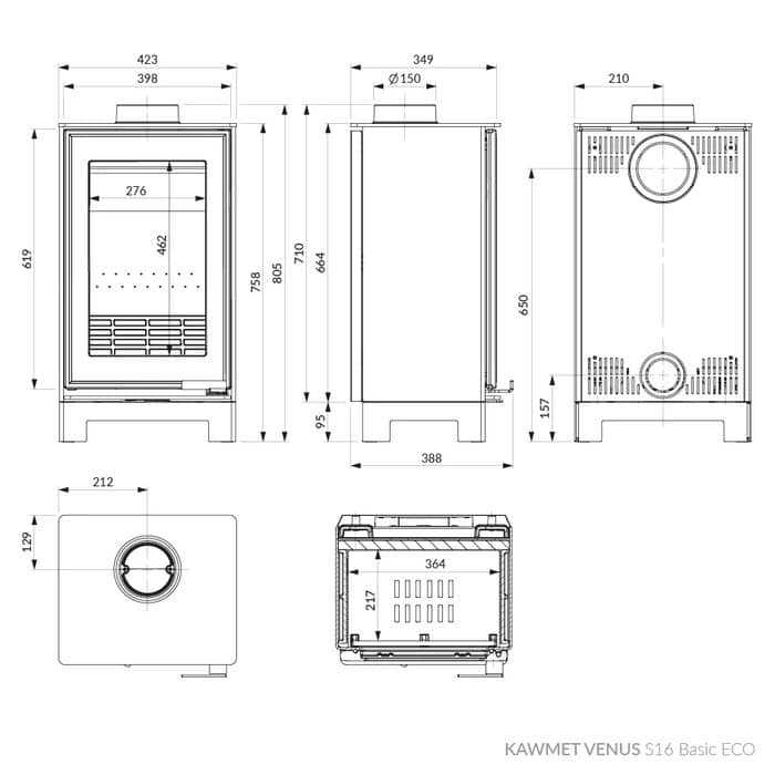 Размеры печи Kawmet Venus S16 Basic Eco Размеры печи Kawmet Venus S16 Basic Eco