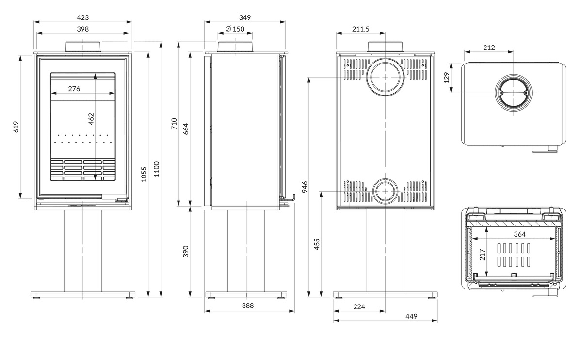 Размеры печи Kawmet Venus S16 Leg Eco Размеры печи Kawmet Venus S16 Leg Eco