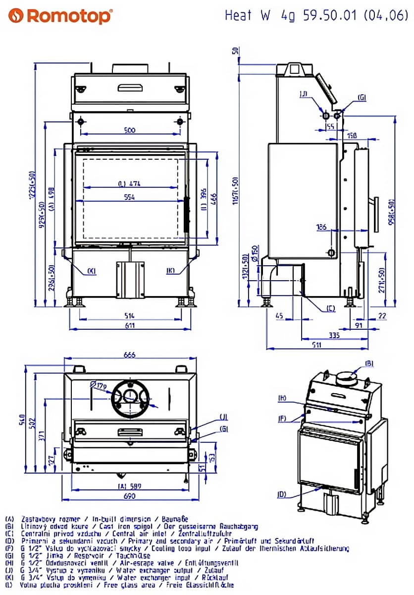 Размеры топки Romotop Heat W 4g 59.50.04 Размеры топки Romotop Heat W 4g 59.50.04
