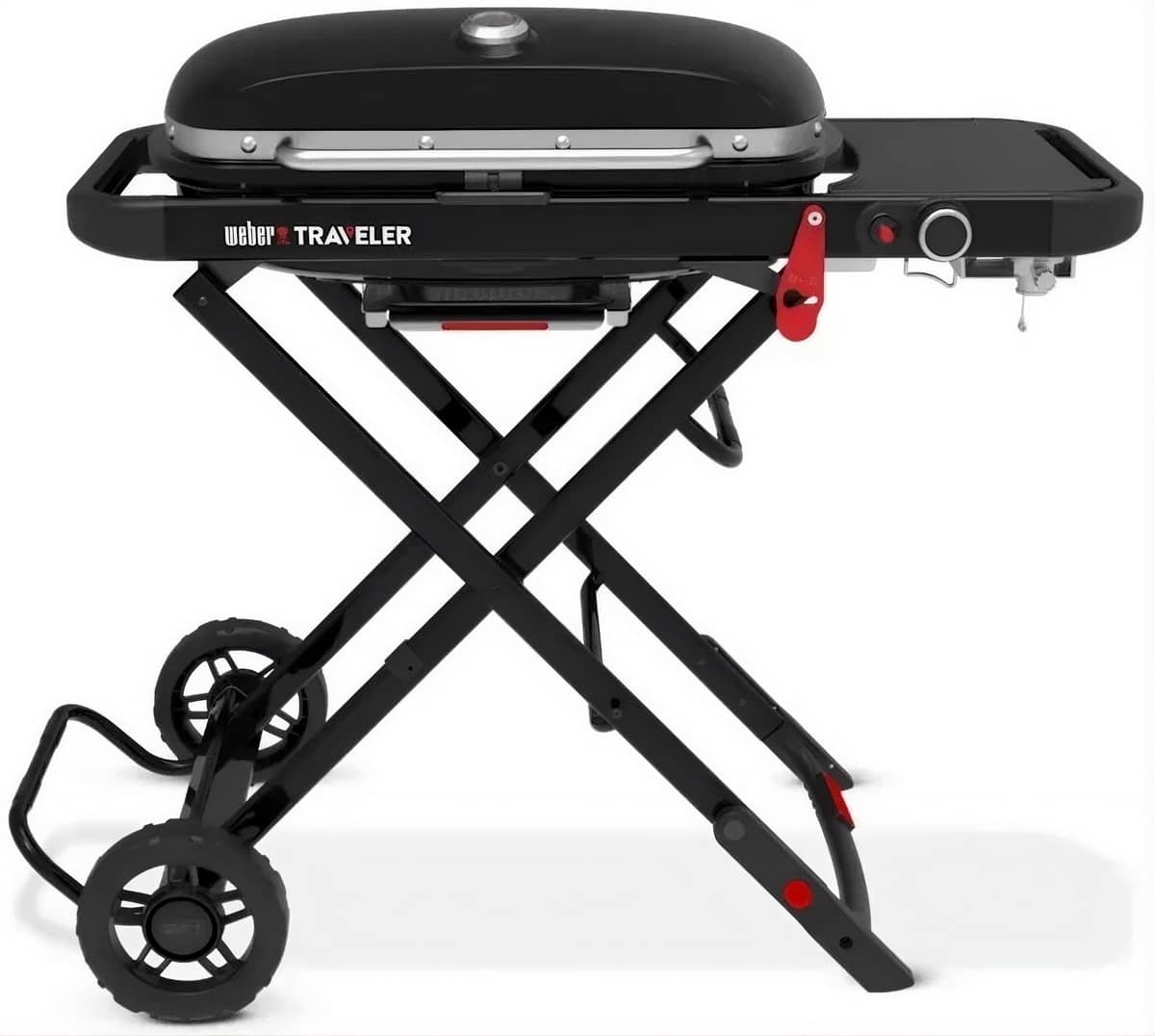 Газовый гриль Weber Traveler LP Stealth Edition черный с боковым столиком Газовый гриль Weber Traveler LP Stealth Edition черный с боковым столиком