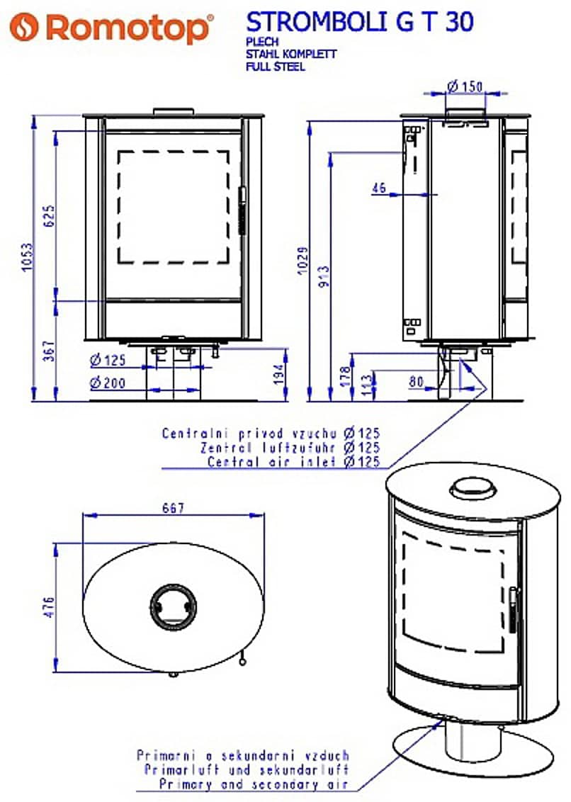 Размеры печи STROMBOLI G T 30 Размеры печи STROMBOLI G T 30